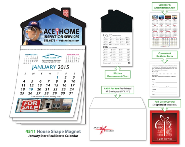 Magna-Cal House Shape Magnet Real Estate Calendar - January 2014 Start