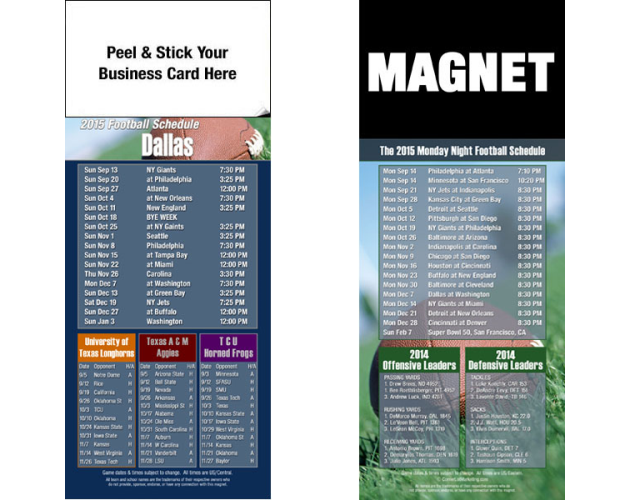 Dallas Pro Football Schedule Peel & Stick Magnet (3 1/2"x8 1/2")