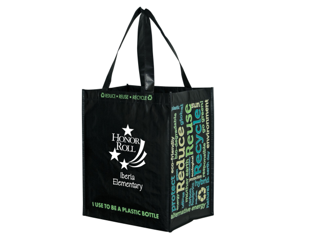 Laminated 100 percent Recycled P.E.T. Grocery Bag (12"x8"x13") - Screen Print