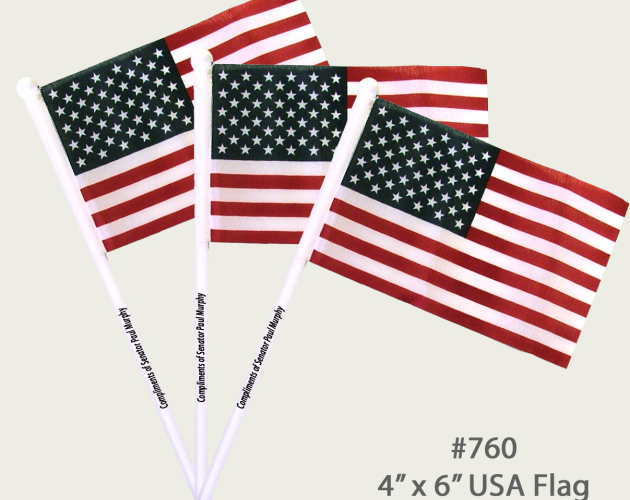 4"x6" USA Flag w/White Plastic Pole- Imprinted 1C