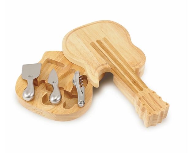 Guitar Shaped Cutting & Cheese Board w/ 3 Wine & Cheese Tools
