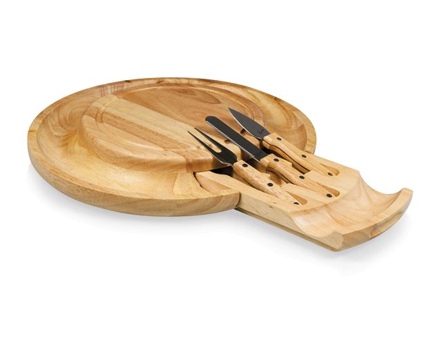 Colby Round Cutting Board & Serving Moat w/3 Cheese Tools