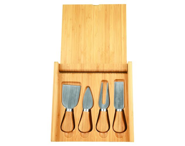 Bamboo Cheese Set with 4 Tools, 8 x 8"