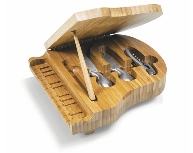 Piano Shaped Cutting Board w/3 Wine & Cheese Tools