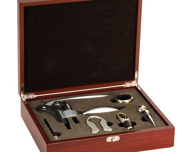 8.75" x 10.75" - Wood Wine Kit with Wine Tools - Rosewood - Laser Engraved
