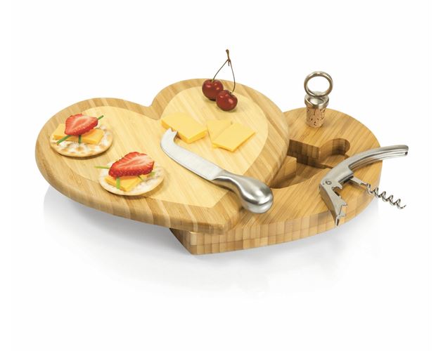 Heart Cutting/Cheese Board w/Wine & Cheese Tools