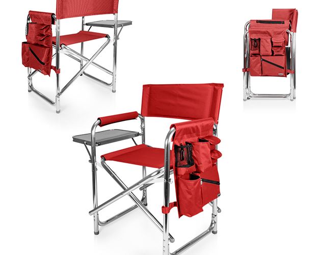 Sports Chair - Folding Chair w/Fold Out Table, Side Pockets, Drink Holders