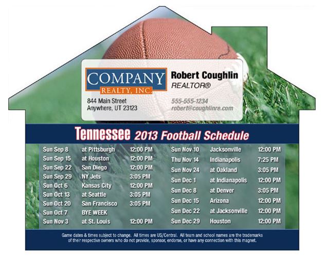 Tennessee Pro Football Schedule House Shape Magnet (5"x3 7/8")