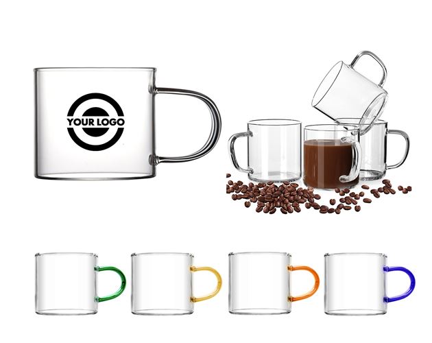 4 oz Glass Coffee Mug with Colorful Handle