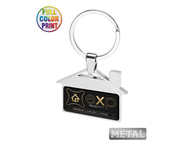 House Shaped Metal Keychain -Full Color Dome