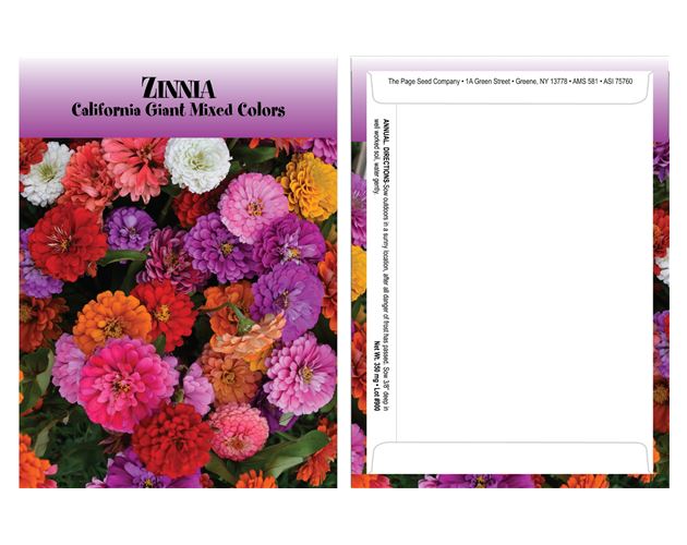 Standard Series Zinnia California Giant Seed Packet - Digital Print /Packet Back Imprint