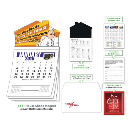 Magna-Cal House Shape Magnet 12 Month Calendar - January 2014 Start