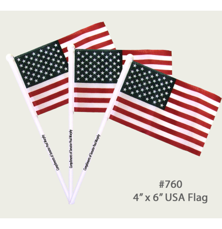 4"x6" USA Flag w/White Plastic Pole- Imprinted 1C