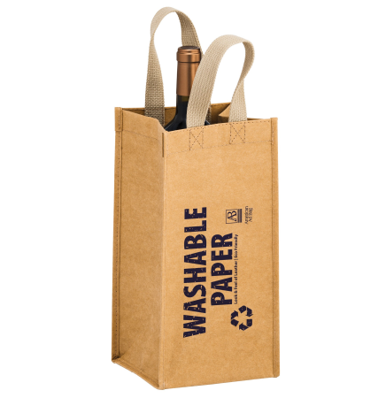 TORNADO - Washable Kraft Paper Wine Tote Bag w/Web Handle (6"x6"x12.5") - SP