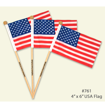 4" x 6" USA Flag w/Wooden Pole