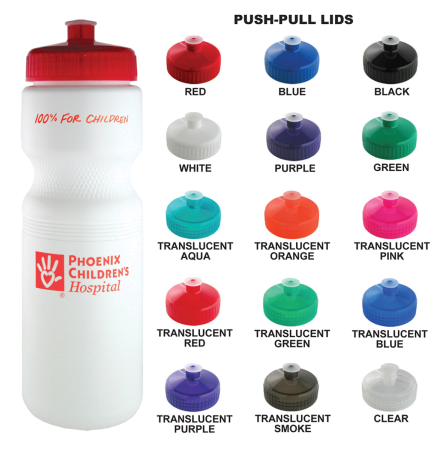 Sports Bottle - 28 Oz White Plastic Water Bottle With your Choice of Lid Color