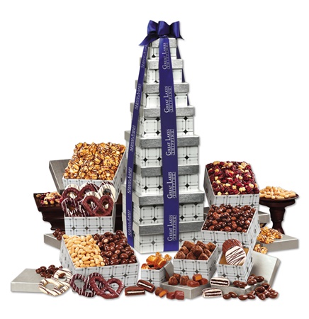 Silver Delights Giant Party Tower with Blue Ribbon