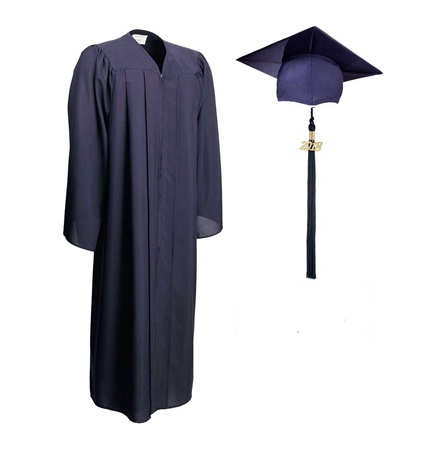 Matte Fabric - Graduation Cap, Gown, & 1-Color Tassel - Adult/Teen Sizes