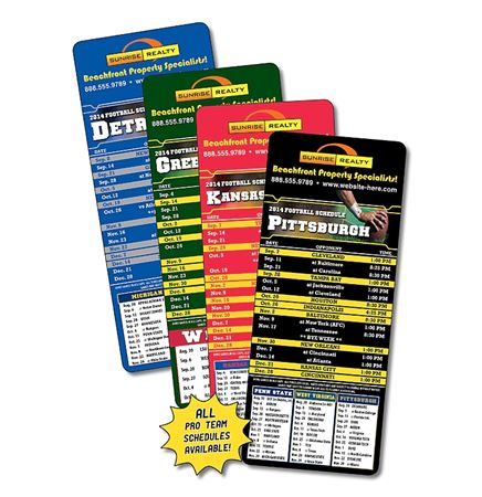 14 Point Laminated Football Schedule Card (3.5"x8.5")