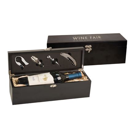Matte Black Finish Single Wine Presentation Box with Tools