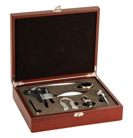 8.75" x 10.75" - Wood Wine Kit with Wine Tools - Rosewood - Laser Engraved