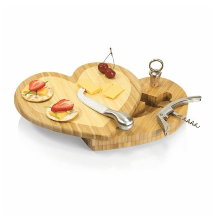 Heart Cutting/Cheese Board w/Wine & Cheese Tools