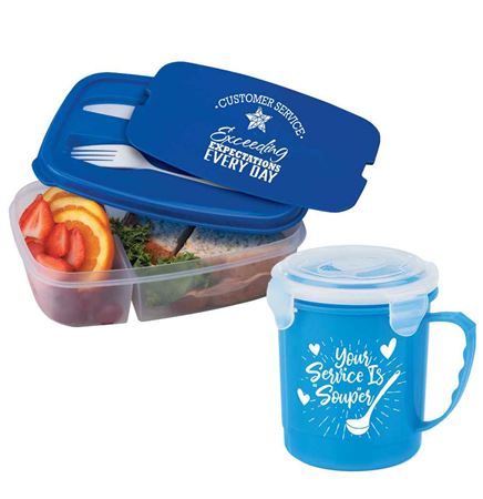Customer Service 2-Section Food Container with Utensils & 24-oz. Soup Mug Gift Set Combo