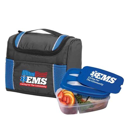 EMS: Caring For The Community Bayville Lunch/Cooler Bag & 2-Section Food Container With Utensils Com