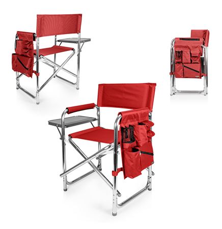 Sports Chair - Folding Chair w/Fold Out Table, Side Pockets, Drink Holders